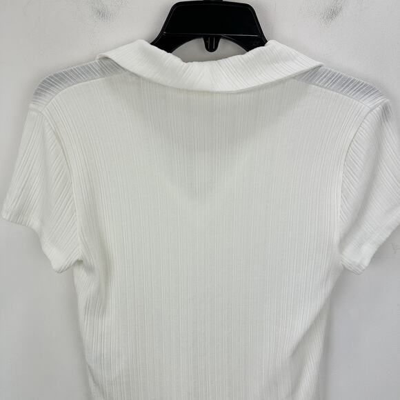 Madewell Ribbed V Neck Polo Tee Top Stretch Lyocell Lighthouse Ivory Slim S NWT - Picture 7 of 11